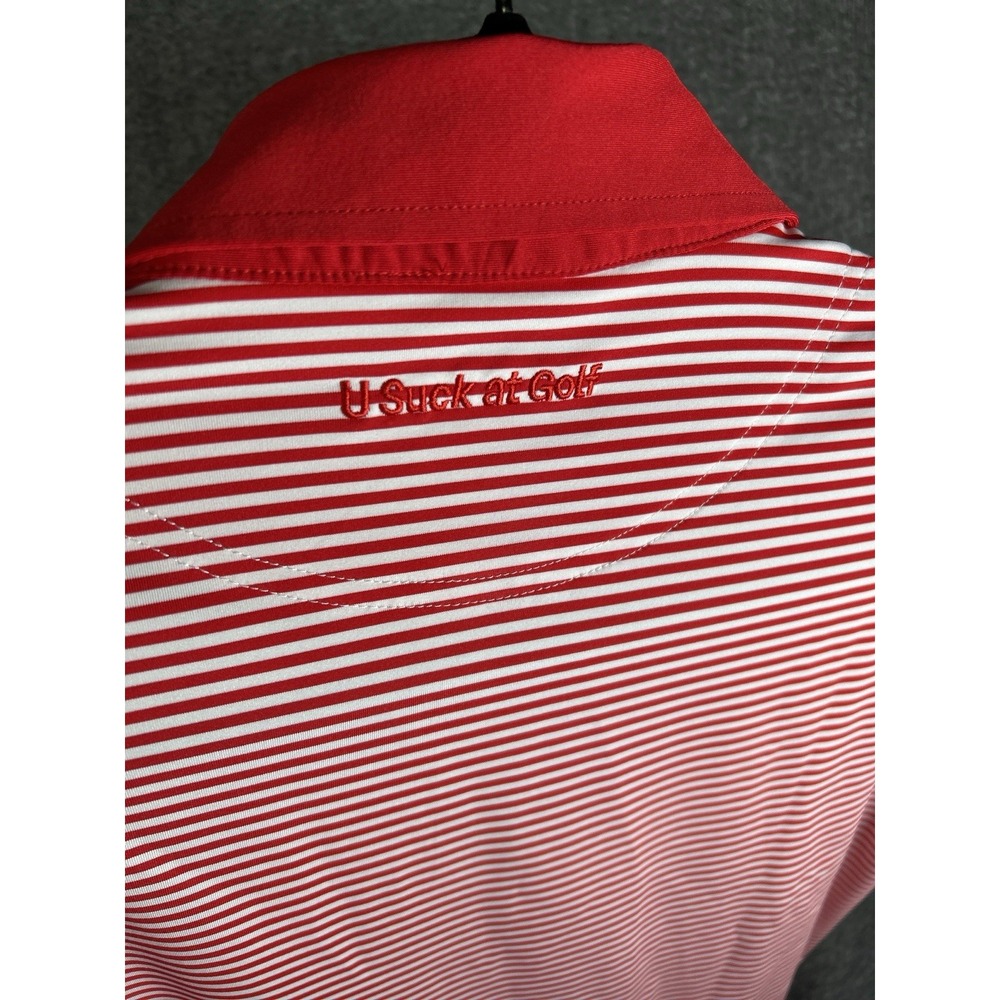 USAG You Suck At Golf Polo Shirt Men's‎ Large Performance Red White Stripe S/S - Picture 4 of 7